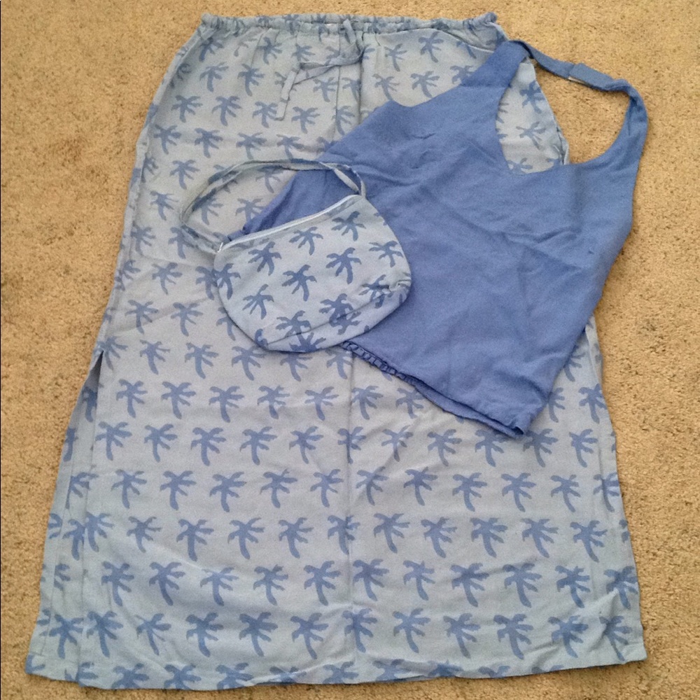 BLUE GINGER Tropical Maxi Skirt Halter Purse Set